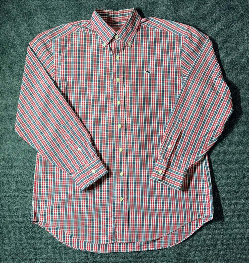 Vineyard Vines Men's Medium Red Plaid Long Sleeve Button Down Whale Shirt